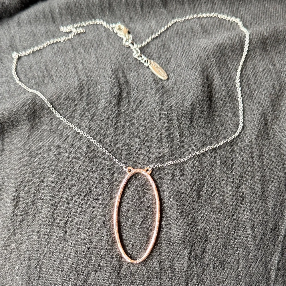 NWT Plunder Silver and Rose Gold Oval Necklace- 24” with 3” extender